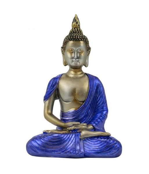 Imagem de Buda Vestimenta Azul Dhyani ou Bhumisparsha Mudra 12cm