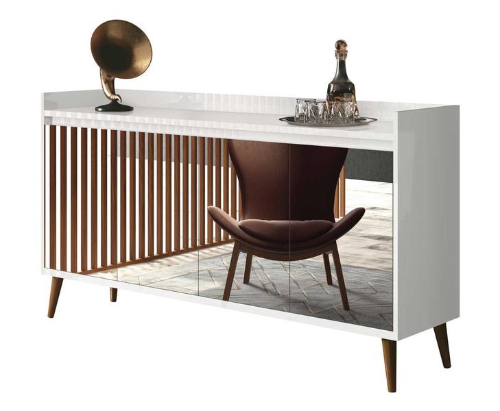 Buffet Aparador Retrô com Espelho Clássico Branco Gloss - MoveisAqui Imagem de Buffet Aparador Retrô com Espelho Clássico Branco Gloss - MoveisAqui