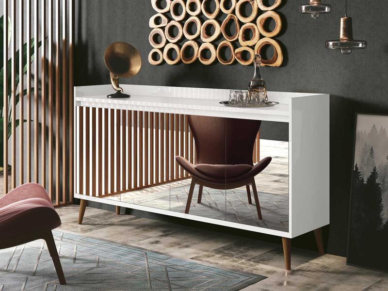Buffet Aparador Retrô com Espelho Clássico Branco Gloss - MoveisAqui Imagem de Buffet Aparador Retrô com Espelho Clássico Branco Gloss - MoveisAqui