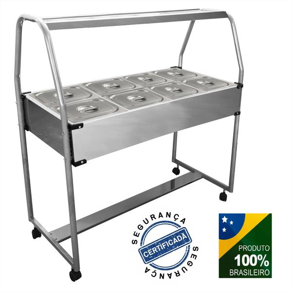 Imagem de Buffet Self Service Quente 8 Cubas Gastronômicas Banho Maria Rechaud Inox Carro Térmico Balcão Mesa Carrinho Restaurante