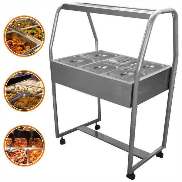 Imagem de Buffet Self Service Quente Carro Térmico 6 Cubas Banho Maria Rechaud Inox Balcão Mesa Carrinho Gastronômico Restaurante