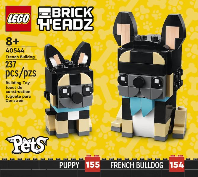 Imagem de Buldogue francês de brinquedo LEGO BrickHeadz Pets com cachorrinho de 8 anos ou mais