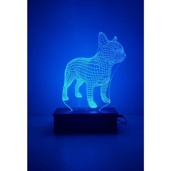 Imagem de Buldogue Frances, Luminária Led 3d, Pet, 16 Cores+controle, Cachorro, Dog