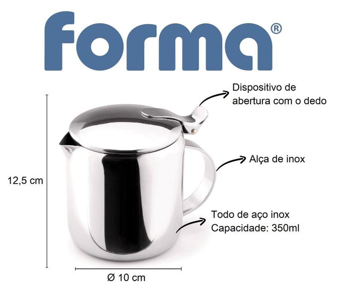 Imagem de Bule Com Alça Tampa Aço Inox 350ml Leite Café Fervedor Água Servir Serviço Suco Refresco Pequeno