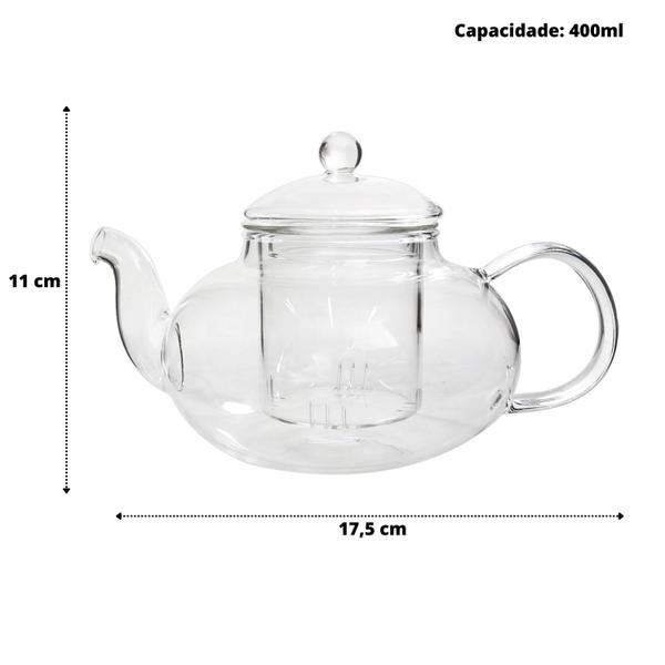 Imagem de Bule para chá de vidro borossilicato com infusor parede dupla 400ml