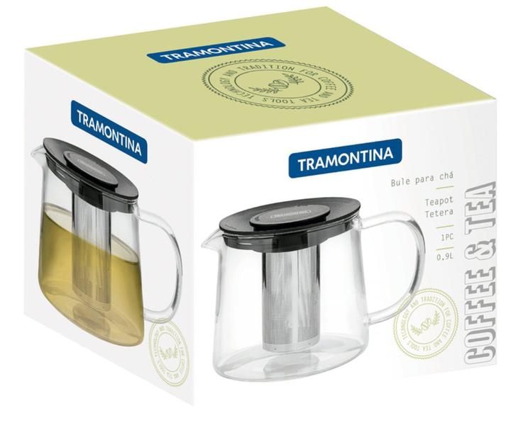 Imagem de Bule para Chá Tramontina em Vidro e Aço Inox com Infusor 900 ml