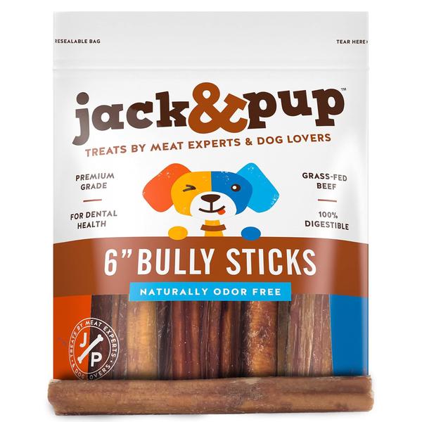 Imagem de Bully Sticks Jack&Pup para cães médios, 15 cm, 100% carne bovina, pacote com 5