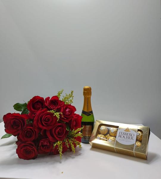 Imagem de Buquê 12 Rosas Vermelhas Chocolate e CHANDON