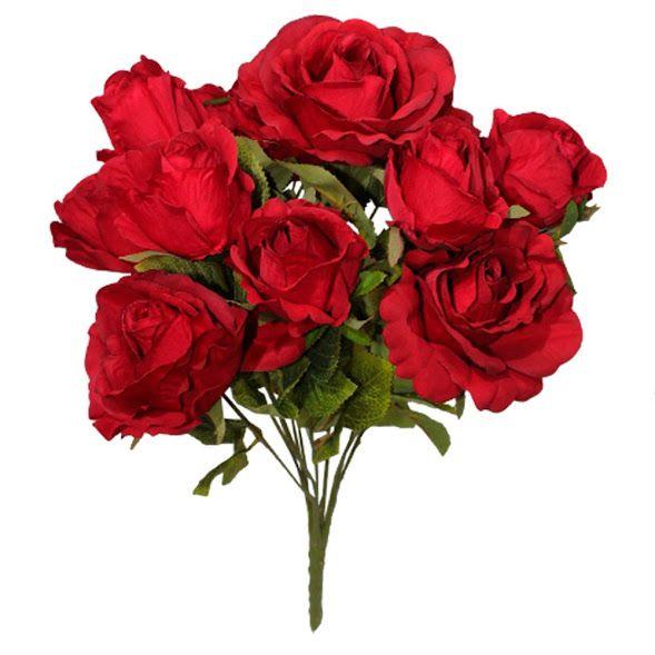 Imagem de Buque artificial de rosas vermelhas com 10 flores e folhagem