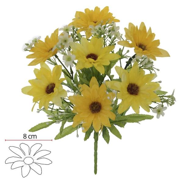 BUQUE DE FLOR MARGARIDA X7 FLORES AMARELO 2 TONS 27cm - Flor Arte Imagem de BUQUE DE FLOR MARGARIDA X7 FLORES AMARELO 2 TONS 27cm