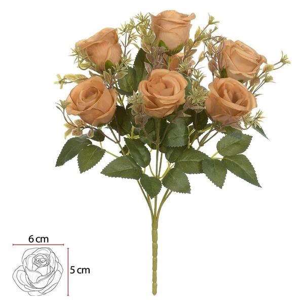 Imagem de BUQUE DE FLOR ROSA X7 LARANJA OUTONO 31cm