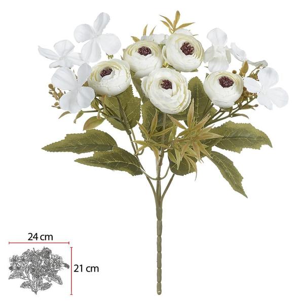 BUQUE DE FLORES RANUNCULO X6 CREME OUTONO 30cm - Flor Arte Imagem de BUQUE DE FLORES RANUNCULO X6 CREME OUTONO 30cm