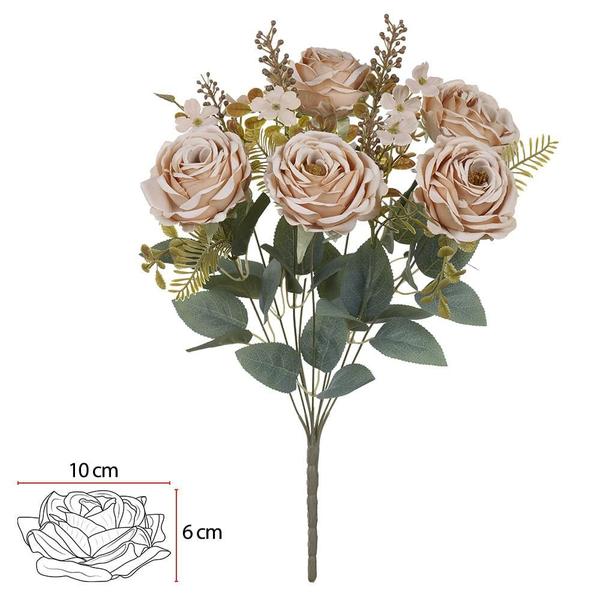 BUQUE DE FLORES ROSA CABBAGE X9 CHA OUTONO 47cm - Flor Arte Imagem de BUQUE DE FLORES ROSA CABBAGE X9 CHA OUTONO 47cm