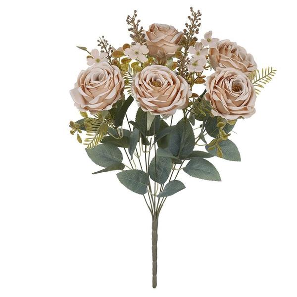 BUQUE DE FLORES ROSA CABBAGE X9 CHA OUTONO 47cm - Flor Arte Imagem de BUQUE DE FLORES ROSA CABBAGE X9 CHA OUTONO 47cm