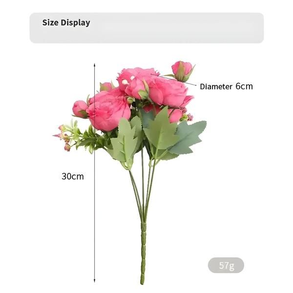 Imagem de Buquê de Peônia Artificial Rosa - 30cm, 5 Cabeças Grandes e 4 Pequenas - Para Noiva