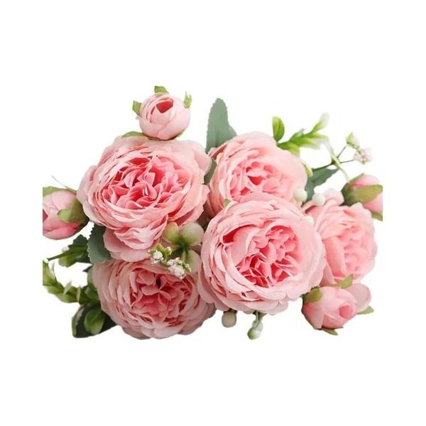 Imagem de Buquê De Peônia De Seda Rosa Rosa 30cm 5 Cabeça Grande 4 Botão Pequeno Flor Artificial Para