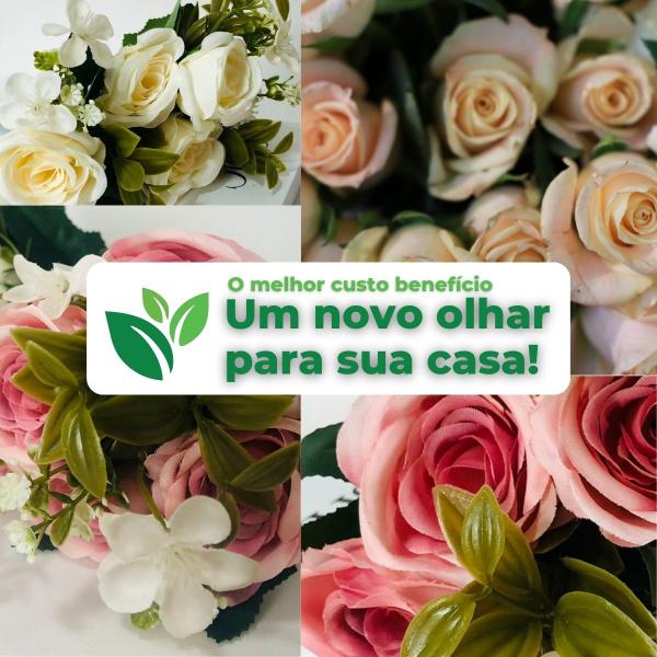 Imagem de Buquê de Rosas Flores e Plantas Artificiais Jardinagem Decorativa