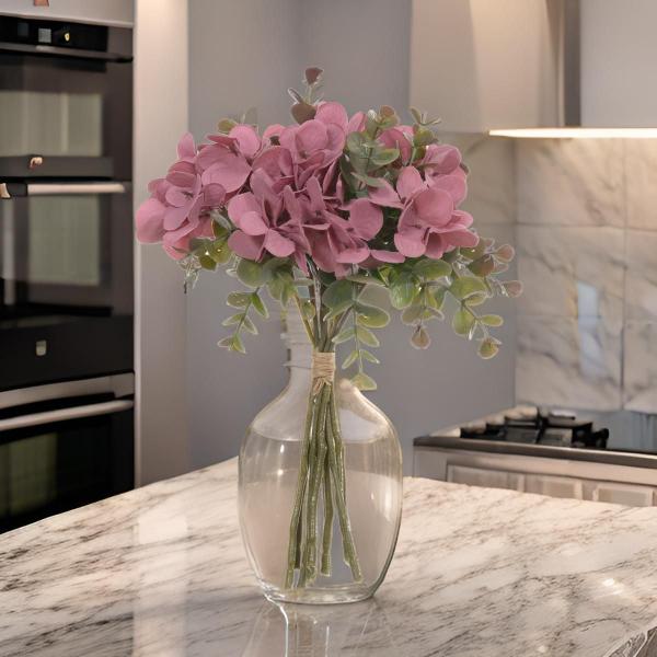 Buque hortensia permanente c/ fita rosa antigo outono 26cm - Flor Arte Imagem de Buque hortensia permanente c/ fita rosa antigo outono 26cm