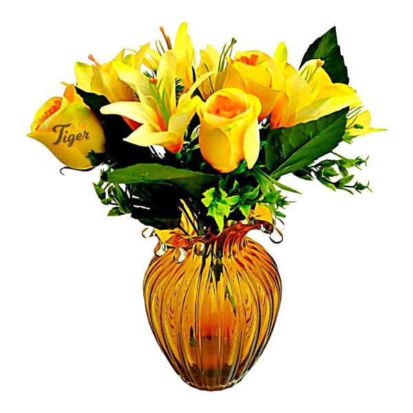 Imagem de Buque Lirios C/ Rosas Luxo Artificial Galho 6 Flores Decor