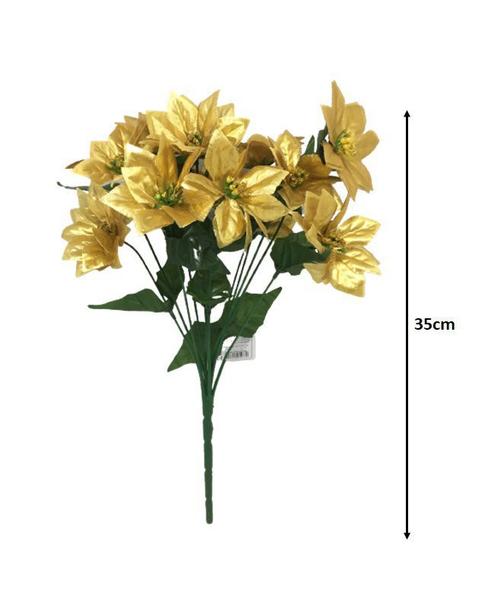 Imagem de Buquê Natal Bico de Papagaio Lamê Dourado 12 Flores 35cm - Yangzi