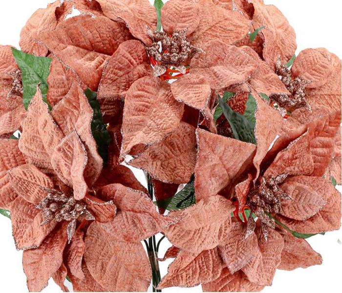 Imagem de Buquê Natal Bico de Papagaio Lamê Rosê Gold 5 Flores 38cm - Yangzi