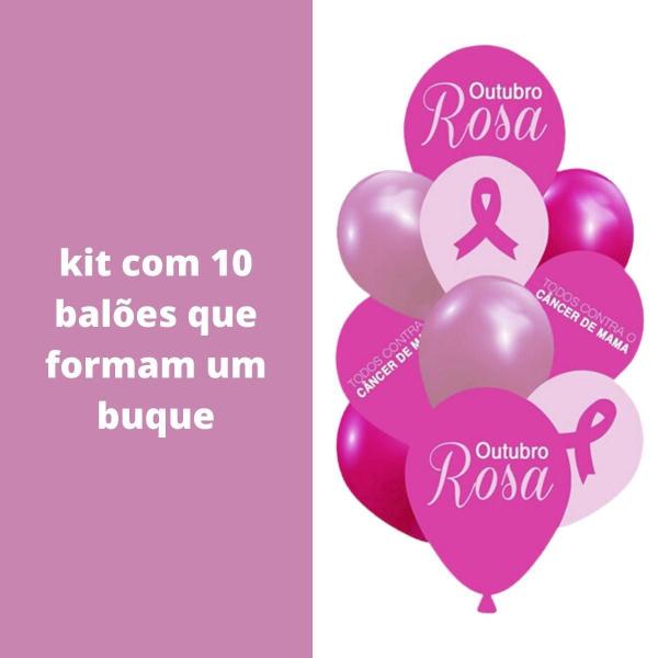 Imagem de Buquê Outubro Rosa 10 Balões Bexiga Decoração Enfeite