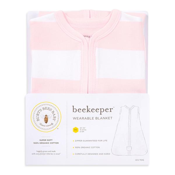 Imagem de Burt's Bees Baby unissex baby Beekeeper Wearable Blanket, 100% Organic Cotton, Swaddle Transition Sleeping Bag LY24697 BLM, Rugby Stripe Blossom, Medium US