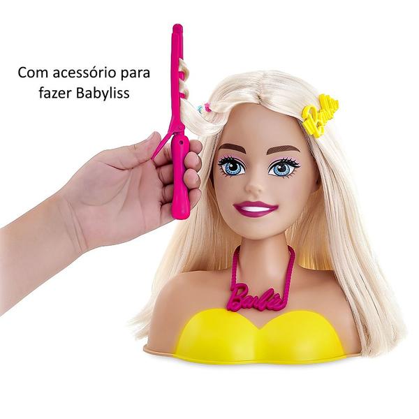 Imagem de Busto da Boneca Barbie Acessórios e Escova Modeladora de Cachos Mattel