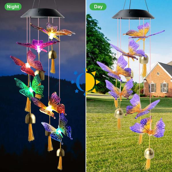 Imagem de Butterfly Solar Wind Chimes, novo presente de 2024 para todas as mães/papai/mulheres/avó/filha/tia/amiga/esposa e irmã. Decoração de jardim, presente de jardinagem, presente de aniversário, decorações de Natal, decoração de pátio