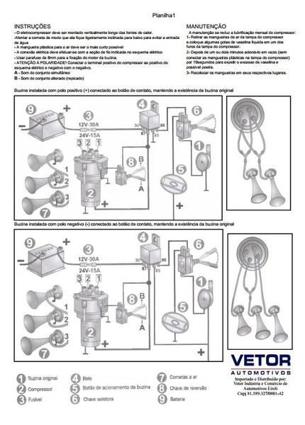 Imagem de Buzina A Ar Eletrica 3 Corneta Com Compressor 12V - VT064