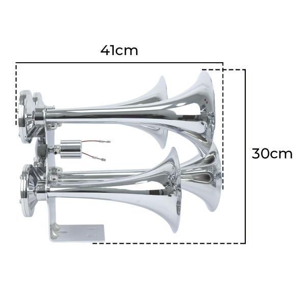 Imagem de Buzina Ar Marítima 4 Cornetas Navio Trem Caminhão Bivolt 12v 24v