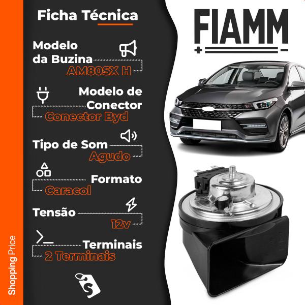 Imagem de Buzina Automotiva Fiamm Arrizo 6 2021 a 2022 Am80sx H Conector Byd Agudo 12v Caracol 2 Terminais