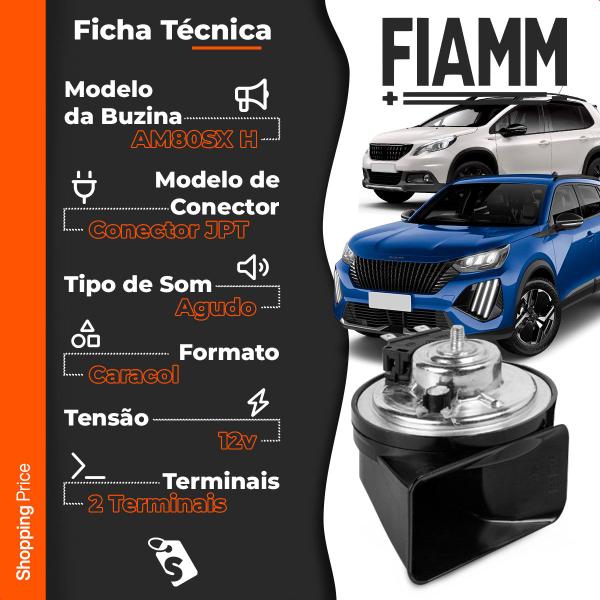 Imagem de Buzina Automotiva Fiamm Peugeot 2008 2015 a 2025 Am80sx H Conector Jpt Agudo 12v Caracol 2 Terminais