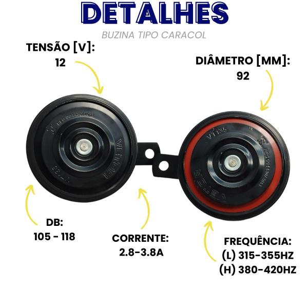 Imagem de Buzina tipo bi-bi universal 92mm 12v 2 terminais c/suporte grave e agudo vt135 