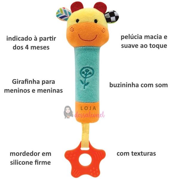 Imagem de Buzininha com Mordedor Happy Zoo Brinquedo Infantil Bebê Buba Girafinha Baby Girafa Presente