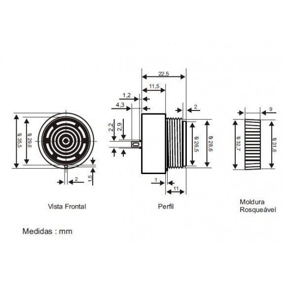 Imagem de Buzzer para Painel 30mm com Oscilador - S-18/30V-O-I - Sonalarme