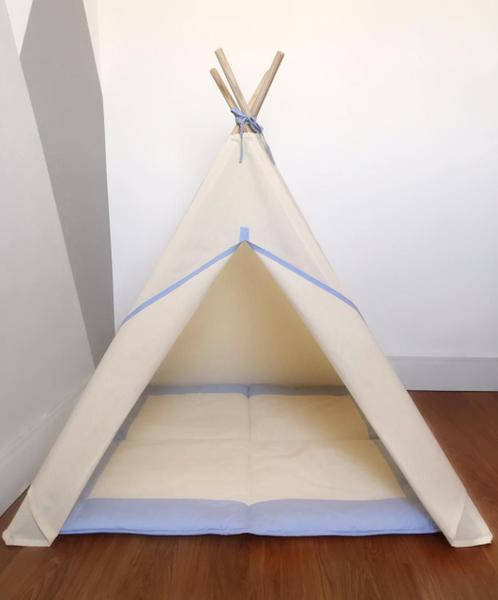 Cabaninha Infantil+Tapete Acolchoao Azul Claro 135X90X90Cm - Atelie Luara Imagem de Cabaninha Infantil+Tapete Acolchoao Azul Claro 135X90X90Cm