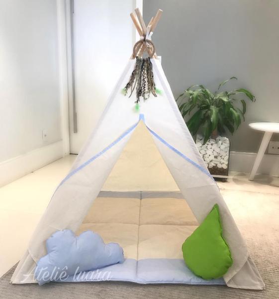 Cabaninha Infantil+Tapete Acolchoao Azul Claro 135X90X90Cm - Atelie Luara Imagem de Cabaninha Infantil+Tapete Acolchoao Azul Claro 135X90X90Cm