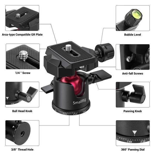 Imagem de Cabeça esférica de tripé SMALLRIG Panoramic com 1/4 de parafuso 3/8 de rosca