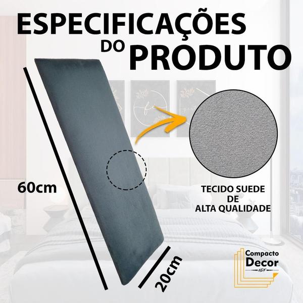 Imagem de Cabeceira Adesiva Modular Estofada Em Suede 60Cmx20Cm 1 Peça