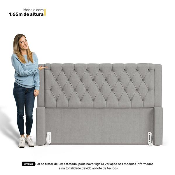 Imagem de Cabeceira Atena Para Cama Box Casal Padrão 140cm Capitonê com Frame Linho Cinza Claro - Desk Design