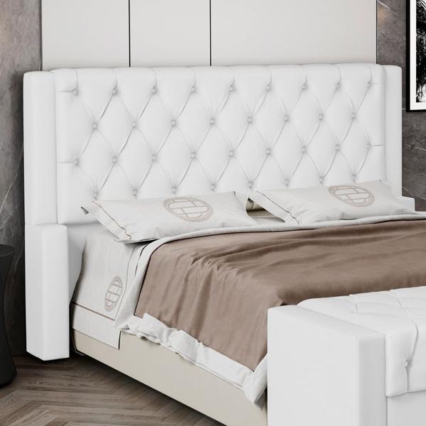 Imagem de Cabeceira Atena Para Cama Box Casal Padrão 140cm Capitonê com Frame Sintético Branco - Desk Design