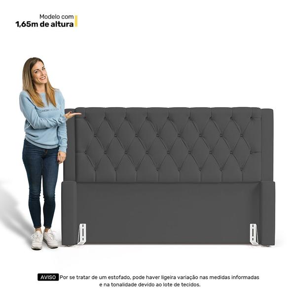 Imagem de Cabeceira Atena Para Cama Box Casal Padrão 140cm Capitonê com Frame Suede Cinza - Desk Design