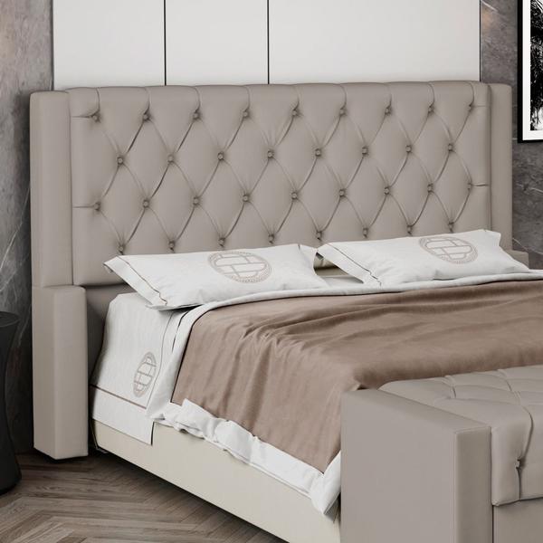 Imagem de Cabeceira Atena Para Cama Box King Size 195cm Capitonê com Frame Suede Bege - Desk Design