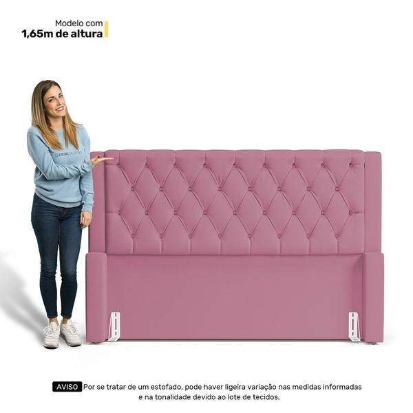 Imagem de Cabeceira Atena Para Cama Box King Size 195cm Capitonê com Frame Suede Rosa - Desk Design