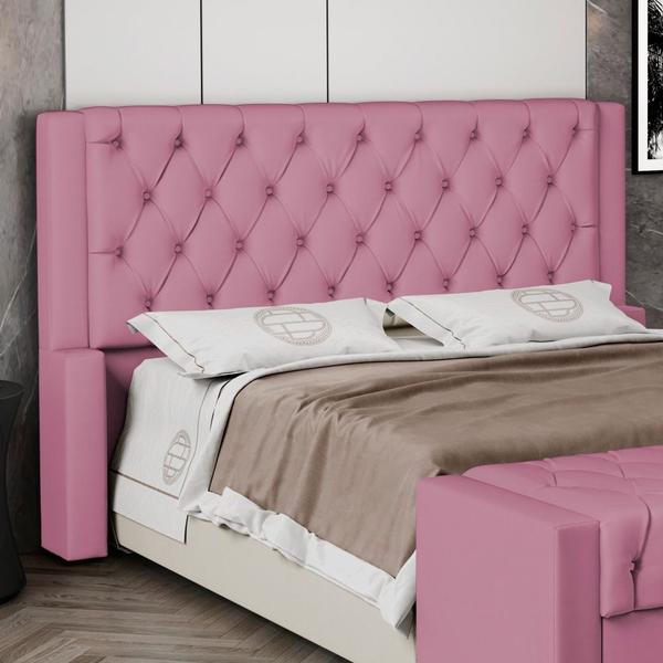 Imagem de Cabeceira Atena Para Cama Box King Size 195cm Capitonê com Frame Suede Rosa - Desk Design