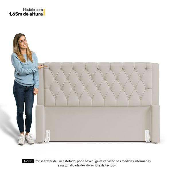 Imagem de Cabeceira Atena Para Cama Box Queen Size 160cm Capitonê com Frame Suede Bege Claro - Desk Design