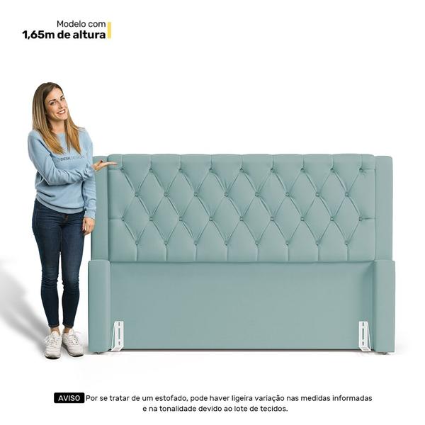 Imagem de Cabeceira Atena Para Cama Box Queen Size 160cm Capitonê com Frame Veludo Acqua - Desk Design