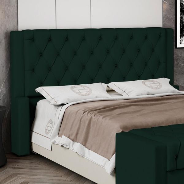 Imagem de Cabeceira Atena Para Cama Box Queen Size 160cm Capitonê com Frame Veludo Verde Escuro - Desk Design