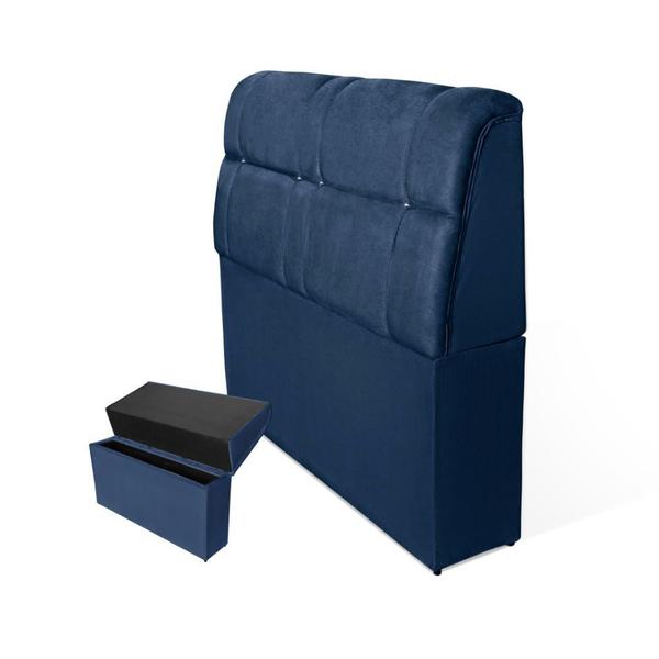 Imagem de Cabeceira Baú Imperatriz Cama Box Casal 140 cm Suede Azul Marinho - DL Decor